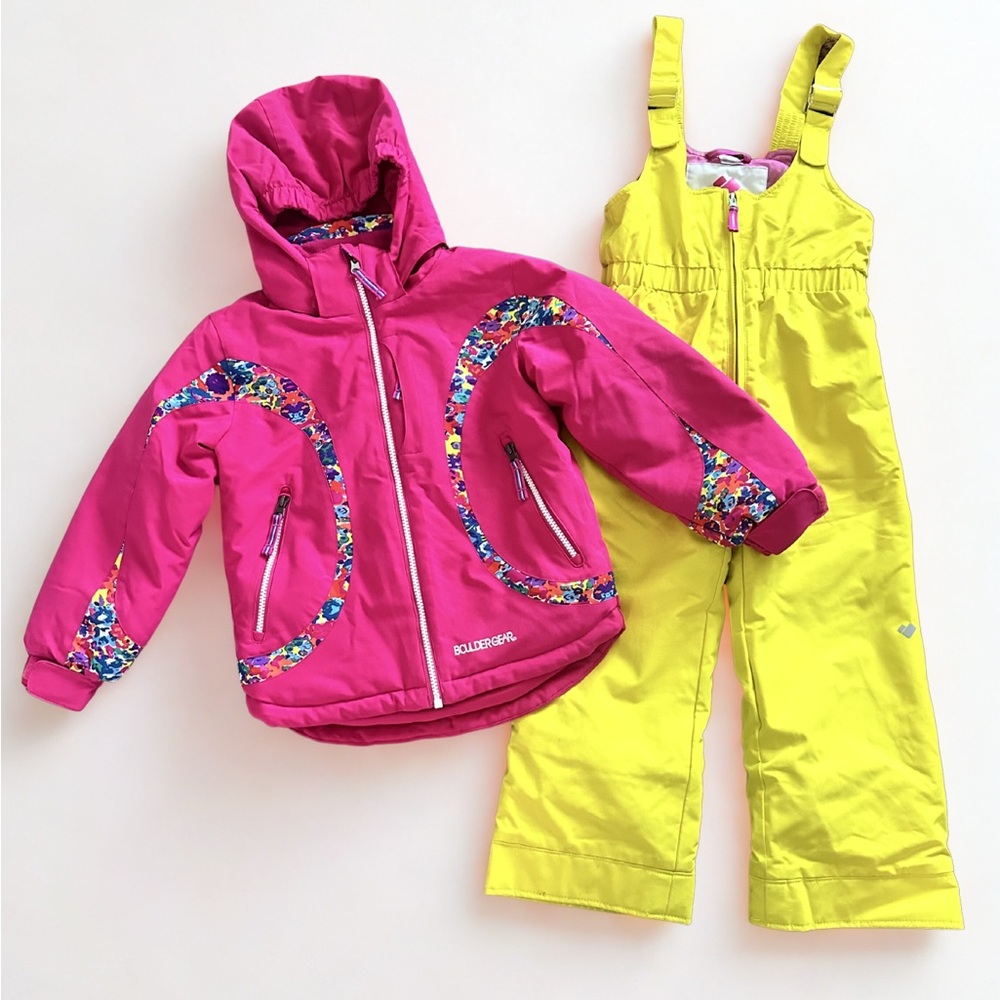 Bouldergear & Obermeyer Pink and Floral Girls’ Ski Jacket & Bib Set - Size 5